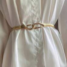 2pcs Of Women's Versatile Fashion Thin Belt Dress Stretch Women's Belt Metallic Gold Women's Belt
