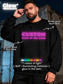 بلوزة رياضية مضيئة في الظلام، مخصصة وشخصية للرجال ذوي الحجم الكبير. متوفرة خيارات نصية متعددة. ما عليك سوى تحميل صورتك للحصول عليها. خيار أنيق وفريد. أنشئ بلوزة رياضية ذات رقبة مستديرة شخصية. إنها هدية لأصدقائك أيضًا. - الأسود - مشاهدة 7