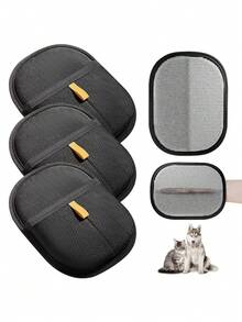 3 件套宠物毛发去除手套、猫毛清洁器、猫毛去除工具、猫咪美容手套、脱毛刷、除毛器、双面狗毛刷、双向刷毛设计的静电宠物毛发去除手套、可水洗可重复使用的猫狗毛发去除器美容手套工具，适用于家具、床单、汽车座椅