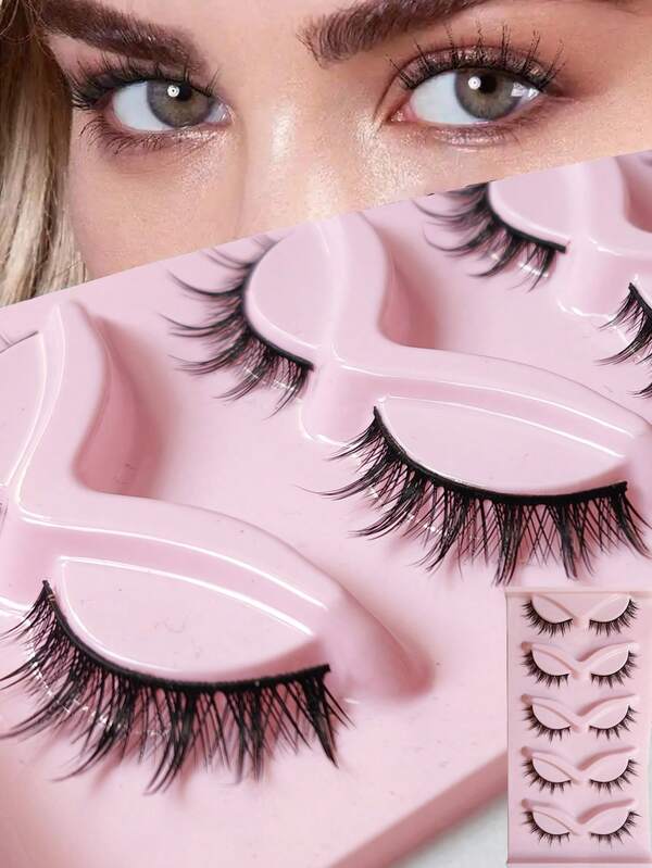 5 perechi/cutie gene false cu desene animate, gene false ușoare, model european-american, model diavol mic, gene false 3D naturale, buclate, încrucișate, dintr-o singură bucată, pentru mărirea ochilor, potrivite pentru cosplay, aspect fără machiaj și machiaj ușor