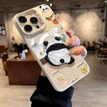 Teléfono: Teléfono con diseño de panda pintado al óleo para phone 16 Pro, compatible con phone 15 Pro/14. Diseño magnético plateado colorido. También compatible con phone 13. Estilo único para phone 12/11. Lindo y estético. - Plateado - Ver 4