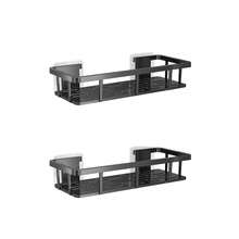 1/2pcs Black Rust-Proof Polished Wall-Mounted Bathroom Shelf - No Drilling Required, Adhesive Installation, Space-Saving, Durable Plastic Material, Suitable For All Seasons. Drip-Proof Design, Ideal For Storing Shower Gel, Shampoo, Personal Care Products - Modern Bathroom Storage Solution, Christmas Supplies