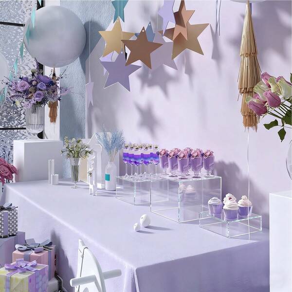 Buffet Erhöhungen Weiß Lebensmittel Erhöhungen für Buffettisch, Acryl Lebensmittel Präsentationsständer Regal für Catering Dessert Party Dekoration, quadratische Würfel Präsentationsfläche mit Cut Out Böden