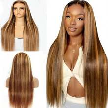 Ombre Lace Front Wig Human Hair Highlight 5x5 HD Straight Lace Front Wigs 200% Density 4/27 Colored Honey Blonde HD Lace Frontal Wigs For Women Pre Plucked With Baby Hair 30inch - S4/27 - Xem 5