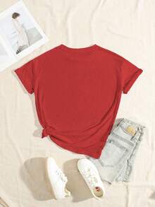 Women's Christmas Slogan Print Short Sleeve Casual Round Neck Regular T-Shirt - Red - View 2