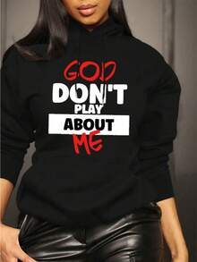 Slayr Women's Black Long Sleeve Pullover Hoodie With Cool Attitude Slogan American Streetwear, Casual New Year & Valentine's - 黑色 - 查看 1