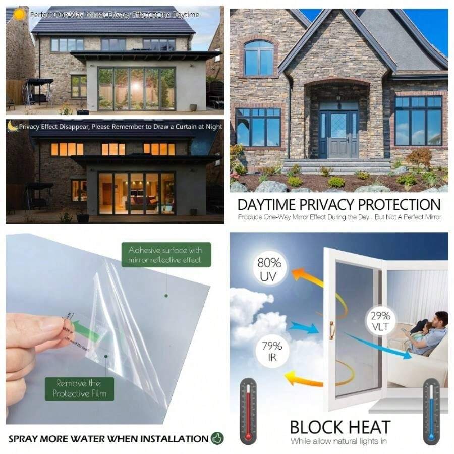 - Pelcula de privacidad para ventana, espejo unidireccional, control de calor, bloqueo, bloqueo, tintado, reflectante esttico, para el hogar, 44.5x 2 metros, plata - Marrón-plata + 17.5 Inch x 6.5 Feet - Ver 1