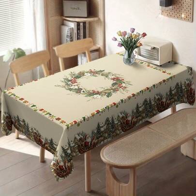 Toalha de mesa de Natal 1 peça, estampa de boneco de neve de Natal, poliéster, resistente a manchas, antirrugas, decorativa para áreas internas e externas, jantar, festa, bufê e casamento - Toalha de mesa retangular tecida à máquina