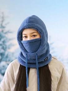 1pc Winter Warm Fleece Face Mask - Elastic Drawstring Design, Lightweight & Warm, Suitable For Cycling, Skiing And Other Outdoor Sports, Solid Color Hooded Windproof Ear Protection, Multiple Colors Available, Essential Autumn/Winter Gear, Christmas, Valentine's Day, New Year Gift - Multicolor - View 6