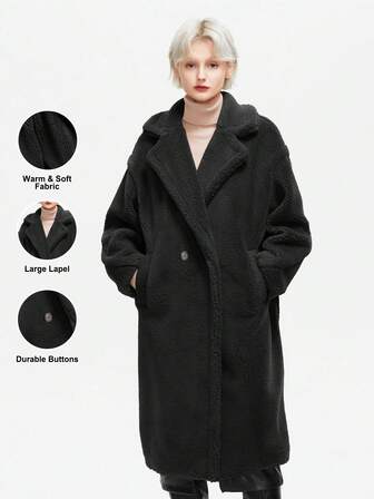 ZIAI Dam enfärgad långärmad överdimensionerad teddykappa med slag i konstskinn, vinter