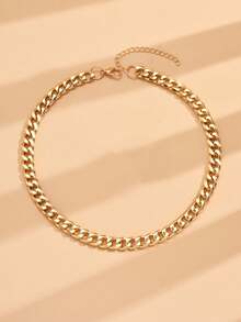 1pc Punk Style Metal Thick Chain Necklace For Women - Yellow Gold - View 4