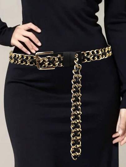 夸张粗链腰带，女士个性化塑身链连衣裙配饰