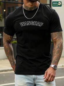 Men's Vintage Graphic T-Shirt With Worn-In Distred "WANGHAF" Print In Bold Bla & White, Soft  Cotton Casual Tee For Everyday Wear, Perfect Gift For Men Who Love Retro Style, Pairs Great With Jeans Or Shorts, All-Day Comfort Fit - màu đen - Xem 1