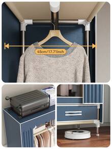 1 Piece Large Capacity Portable Wardrobe, Modern Minimalist Style, Solid Color Fabric Cover, Easy Assembly Clothing Organizer, Design With Separate Hanging Area And Storage Drawers, Steel Frame Structure, Suitable For Home, Bedroom, Apartment, Room Storage Furniture - Multicolor - View 9