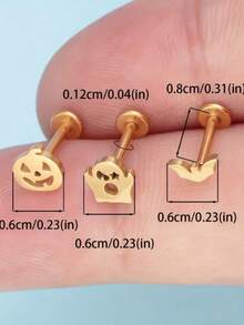 3 Pairs/Set Of Cute Creative Halloween Earrings, Pumpkin Ghost Stainless Steel Anti Allergy - Personalized Fashion Earrings Suitable For Holiday Celebration