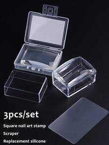 一套硅胶美甲印花套装，包含刮刀、方形透明美甲印章，适用于美甲、法式美甲和足疗 - 多功能印花工具，配有替换硅胶头和刮刀，美甲沙龙美甲DIY用品 - 無色 - 查看 10
