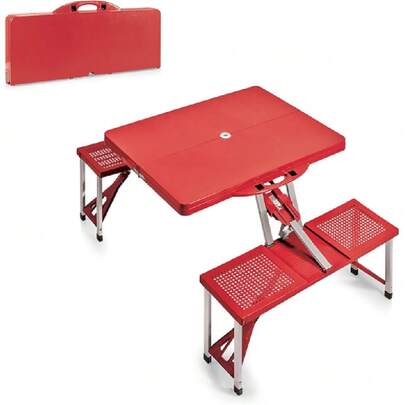 Picnic Table Portable Folding Table With Umbrella Hole And Bench Seats For Four For Taiating, Picnics, And Beach, Collapsible To Suit-Case Style For Easy Transport, Weight,23561726