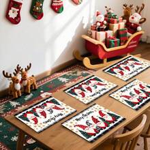 1 Stück/4 Stücke/6 Stücke/100 Stücke Weihnachtszwerg Muster Tischsets, maschinenwaschbar rechteckige Polyester Tischsets, Tischschutz, hitzebeständige Tischsets, Restaurant Tischdekoration, Party Zubehör, Weihnachtsdekoration, können als Geschenke gegeben werden - Verschiedenfarbig - Übersicht 7