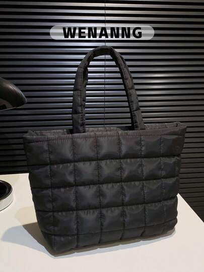 1 Stück schwarze gesteppte Tragetasche, geräumige Damen Schultertasche, modische gesteppte Handtasche, lässige Einkaufstasche, schicke Tasche für den täglichen Gebrauch, für Frauen/Mädchen/Studenten, perfekt für den täglichen Gebrauch, Ausflüge und Einkaufen