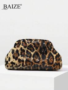 ENBEI BAIZE Elegant Leopard Print Sequin Clutch - Leopard Print Makeup Bag, Large Capacity, Durable, Multifunctional Women's Beach Bag, Women's Wallet, Leopard Print Handbag, Women's Clutch, Summer Wallet, Elegant Women's Bag, Suitable For Daily Use And Festive Occasions, Mother's Day Gift, Christmas Gift, Wedding Season Souvenir - Multicolor - View 13
