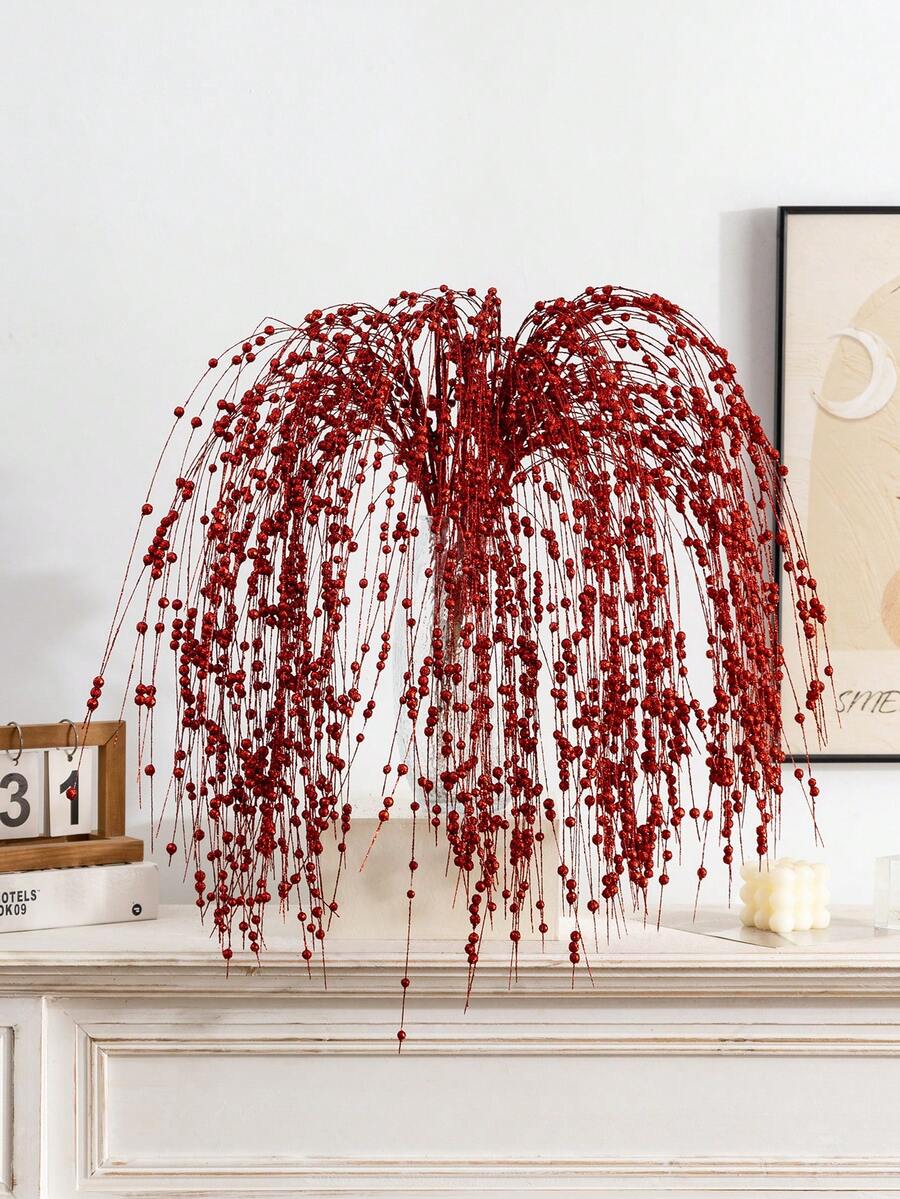 MEHELANY 5pcs 3.15ft Red Glitter Christmas Berry Stems, Artificial Glitter Berry Long Stems Fake Plants Decor, Suitable For Wreath Crafts DIY Home Kitchen Decor, Holiday Christmas Winter DIY Home Decor, Handmade Wreaths, Gift Boxes, Fireplace, Outdoor Planters, Floral Arrangements, Centerpieces