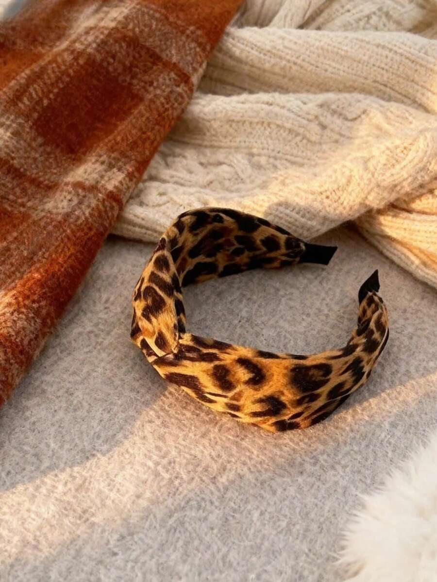 1pc 6.3in/16cm Women's Wide Fashion Versatile High-End Elegant Leopard Print Elastic Twist Headband, Minimalist Hair Accessory Suitable For Daily Casual, Party, Commute, Vacation, Ponytail