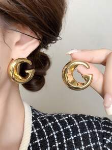 2 件复古小众优雅 G 字母几何耳钉，极简主义夸张耳钉 - G字母幾何耳釘 - 查看 7