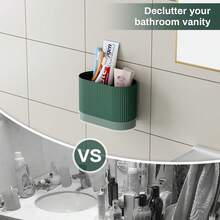 Toothbrush Holders For Bathrooms, Plastic Tooth Brush Holder With Drainage And Drip Tray, Shower Toothpaste Holder Stand Organizer Caddy, Bathroom Accessories Decor - Green - View 4