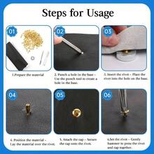 Sets Leather Rivets 8x10mm Double Cap Rivets Snaps Metal Studs Fasteners With 3pcs Setting Tools Leather Repair Decoration, Bronze - Gold Tone + 8x10mm - View 6
