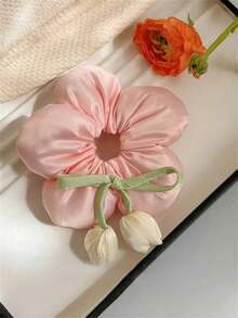 1pc Unique High-End Blogger Style Sponge Flower Hair Scrunchie, 3D Bread Hair Tie, Vacation Style Big Coil Hair Accessory, 3D Tulip Big Coil Hair Scrunchie, High-End Bun Hair Tie, Suitable For Daily, Campus, Holiday, Party, Vacation ,Beauty ,Ponytail Holders ,Hair Elastics ,Hair Rubber Bands ,Hair Rope