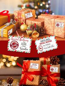 6/12/24pcs Customized Christmas Gift Paper Sticker Labels, Personalized Text Customization, Christmas Gift Labels, Couple, Friend And Family Gift Sticker Labels - Multicolor - View 3