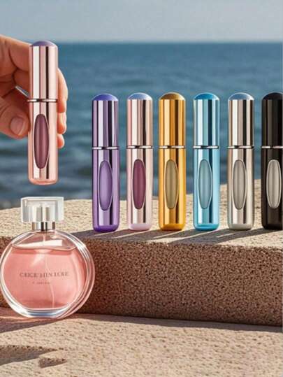 Botella de perfume recargable de vidrio con atomizador, botella portátil para decantación de perfume, adecuada para colonia, aceites esenciales y regalos, aplicable para el hogar, viajes, bodas, fiestas, regalos de cumpleaños, estuche de viaje para perfume, decoración de bodas, estética moderna, estructura duradera (estilo y color aleatorios)