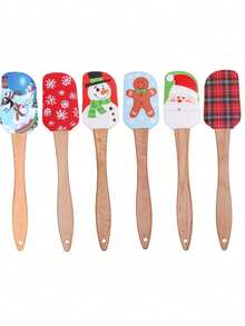 1pc Christmas Silicone Scraper, Christmas Scraper Set, Christmas Kitchen Tool, With Wooden Handle, Christmas Cake Decorating Scraper, For Cooking Baking Mixing Butter Cream - Multicolor - View 11