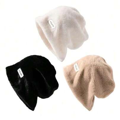 1pc 冬季保暖兔毛堆堆帽女遮脸防寒毛绒桶帽大头围脸露小毛毛防寒帽女时尚毛绒帽子羊毛宽松保暖纯色冬帽加厚户外防寒帽女帽子生日礼物情人节礼物滑雪帽骑行帽保暖