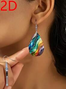 A Pair Of Teardrop-Shaped Gemstone Floral Pattern Acrylic Earrings For Dinner Wear, Banquet Souvenirs, Gifts, Women's Jewelry, Summer