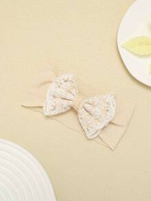 1pc Autumn/Winter Knitted Striped Baby Headband, Lace Embroidered Floral Bow Infant Headwear, Cute & Sweet Girls Princess Hair Accessories