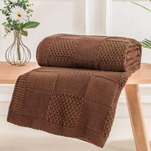 Knit Throw Blanket,Classical Checkered Blanket For Couch,Cozy Warm Knitted Throw Blanket For Bed Sofa Living Room, Decorative Stretched Throw, Lightweigh,50"X 60"Oatmeal - 焦橙色 - 查看 12