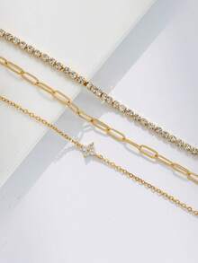 Nooxian Bộ 3 vòng tay nữ, phong cách bãi biển mùa hè Bohemian, bao gồm chuỗi cơ bản nhiều lớp mạ vàng, chuỗi đá Zirconia tennis, chuỗi kẹp giấy, mặt dây chuyền cỏ bốn lá bằng đá Zirconia khảm đồng, vòng tay xếp chồng nhiều lớp, quà tặng trang sức - Vàng - Xem 5