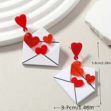 Red Heart Hanging Earrings, Party Cartoon Style Acrylic Jewelry, Valentine's Day Couple Gift - [紅色的] - 查看 6