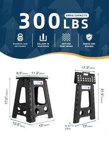 1 Pack 43cm Folding Step Stool - Black Foldable Stool Step Stool Portable Folding Stool Foldable Step Folding Stool Bathroom Stool Folding Chair Footstool Up To 136kg For Adults - 黑色 - 查看 2