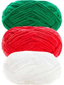 3卷/(140-150克) 中等粗细雪尼尔纱线，适用于手工编织、钩编、DIY圣诞工艺品、圣诞老人、派对装饰，100%聚酯纤维，每卷约50克 - 彩色 - 查看 21