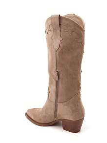 Western Fringe Boots - Soft Suede, Angled Heel - Khaki - View 4