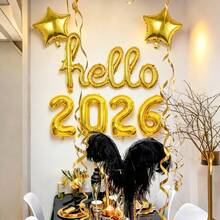 7 件套 Hello 2026 新年铝箔气球套装，包含金色相连的“Hello”气球、金色 2026 数字气球、金色星星气球，适合新年、除夕、2026 新年快乐派对装饰 - 金色 - 查看 6
