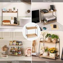 2-Tier Wooden Counter Organizer Storage Rack, Multi-Purpose Standing Shelf For, Coffee Station, Kitchen, Office, Spice & Dressing Table Storage - Brown - View 7