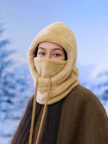 1pc Winter Warm Fleece Face Mask - Elastic Drawstring Design, Lightweight & Warm, Suitable For Cycling, Skiing And Other Outdoor Sports, Solid Color Hooded Windproof Ear Protection, Multiple Colors Available, Essential Autumn/Winter Gear, Christmas, Valentine's Day, New Year Gift - Multicolor - View 8
