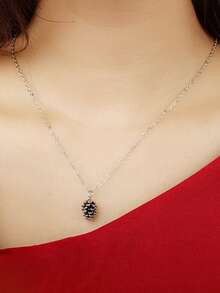 1pc Metallic Pine Cone Pendant Necklace, Versatile For Women, Great For Christmas, Girlfriend Gift - Ancient Bronze - View 7
