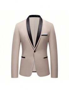 男士修身披肩领单排扣西装三件套，包含配套马甲和西裤，新郎婚礼礼服及伴郎正式服装 - 卡其色 - 查看 3