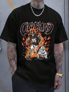 Men'S T-Shirt Inspired By Cleveland - Made Of 100% Cotton, Featuring Short Sleeves And A Relaxed Fit With An Energetic Football Design, Round Neckline - Perfect For Everyday Use And As Gifts. - Black - View 2