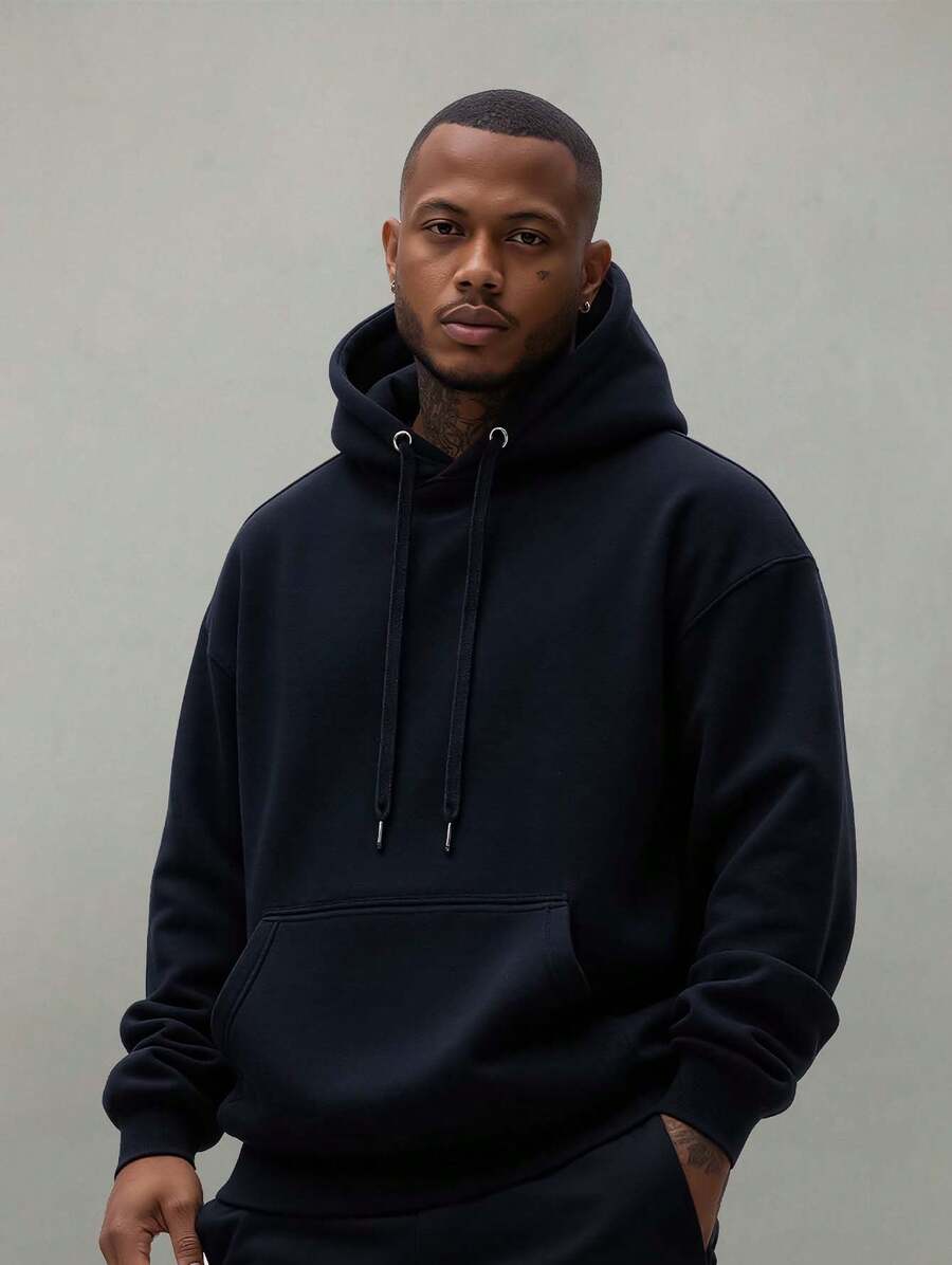 Men's And Women's Plain Kangaroo Sweatshirt Cold Weather Blouse Cotton Lined Warm Tracksuit Coat With Pocket And Hood New Release 3 Cables Winter Cold Season - 黑色 - 查看 1
