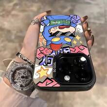 Energetic Black Phone Case With Crayon Shin-Chan Design, Compatible With Apple  Models Including 16, 11, 12, 13, 14, 15, Pro, Plus, Pro Max And Various Other Versions. - Black - View 4